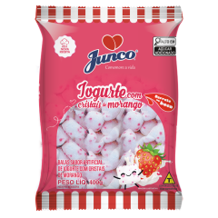 Bala de Coco para Aniversário sabor Iogurte com Cristais de Morango Junco 400g